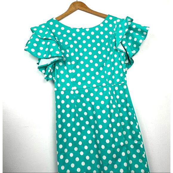 Mint Green Polka Dot Dress Ruffle Sleeves XXL - Picture 6 of 13
